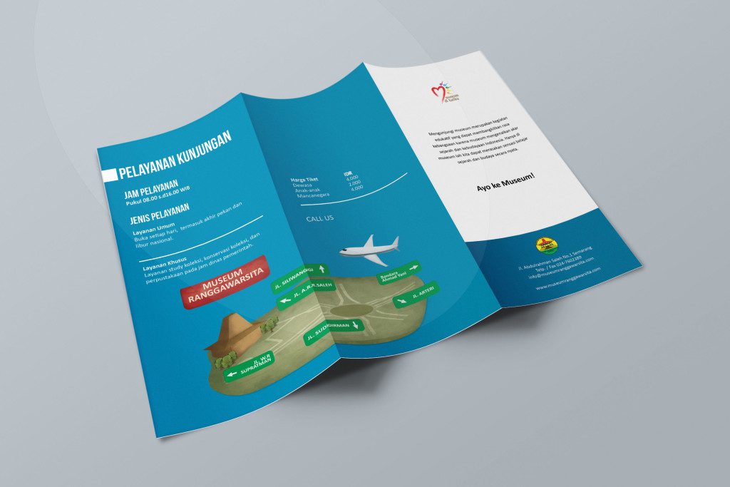 Desain Brosur Museum Ranggawarsita-Semarang-blue Tri Fold Brochure Mock-up 3