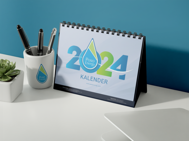 desain kalender meja PT Poso Energy 2024